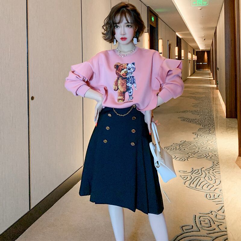 ダブルブレストメタルチェーン ウェストプリーツスカート スプリング 春物 MIUCO56371494945