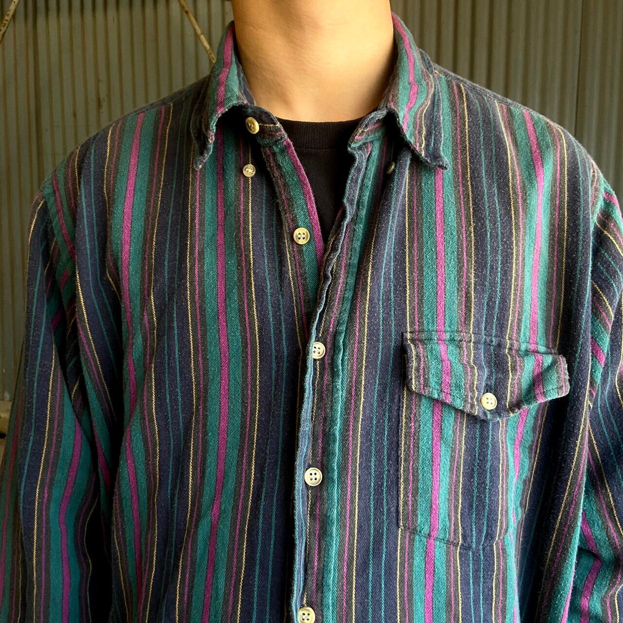 80年代 WOOLRICH ウールリッチ マルチストライプ柄 ボタンダウンシャツ