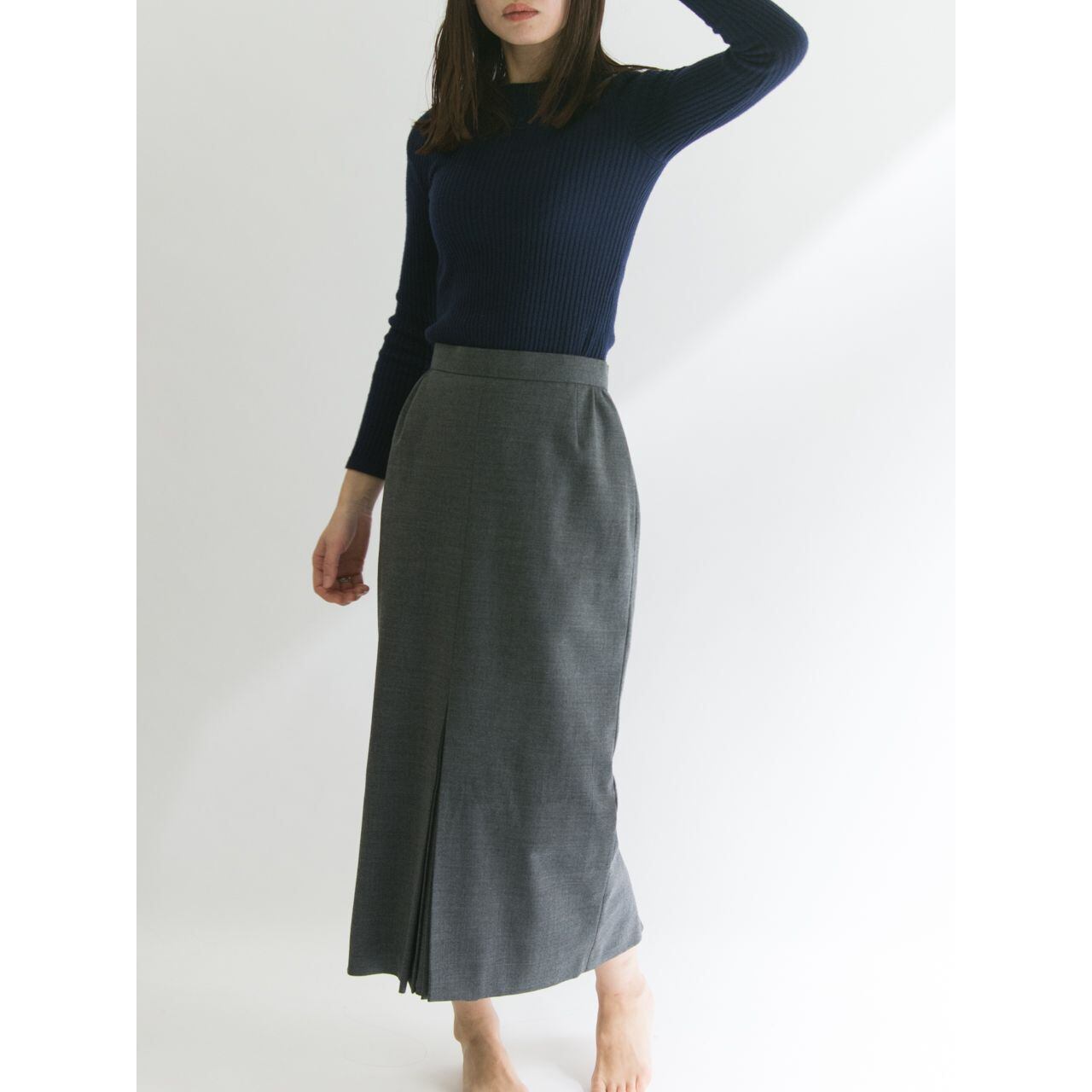 【Made in Italy】mi-mollet length stretch skirt（イタリア製 ミモレ丈プリーツデザイン ストレッチスカート）1d