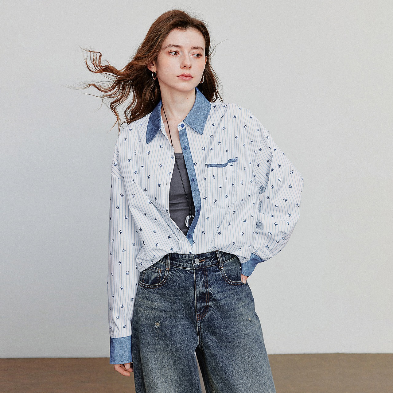 Striped Bowknot Blouse Shirt / ストライプ ボウノット ブラウス シャツ