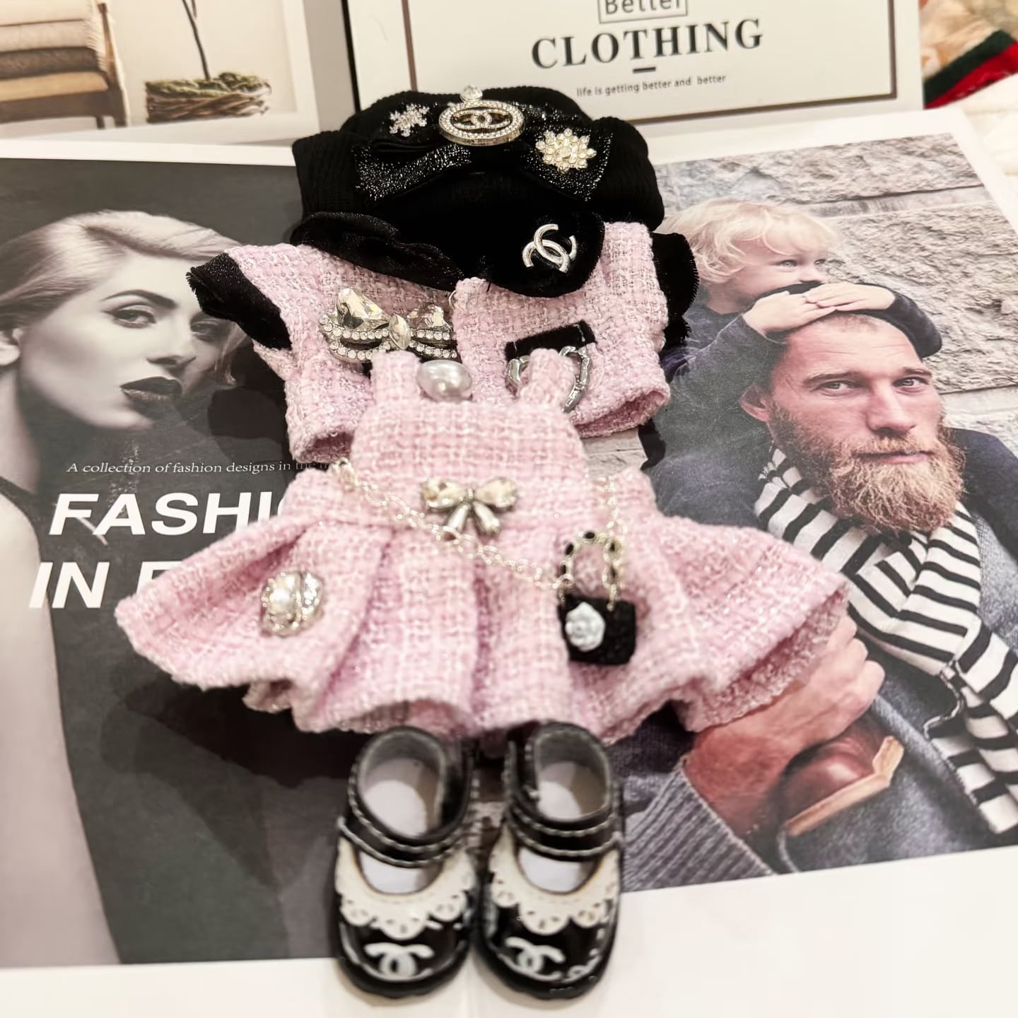 夢みるお姫様時間 !上質 ギャラリー級のツイードで紡ぐ Labubuのための極上ピンクコーデ。15-17cm用 お嬢様コーデ 可愛いセット