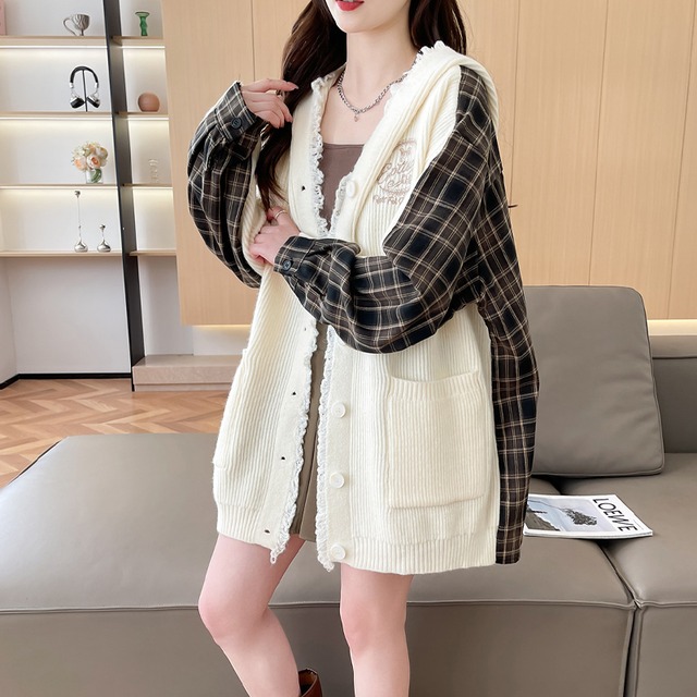 【outer】チャック柄ドッキングニットカーディガン Q6886