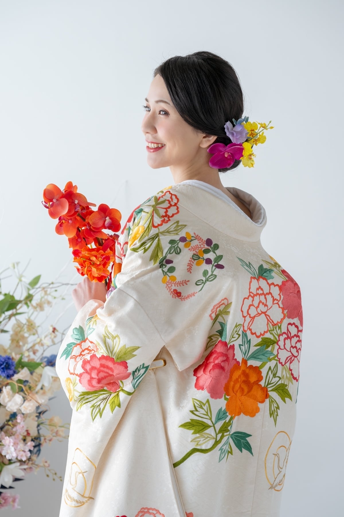 色打掛レンタル フルセット 白地枝花瑞鳥文 025 | きものレンタル as