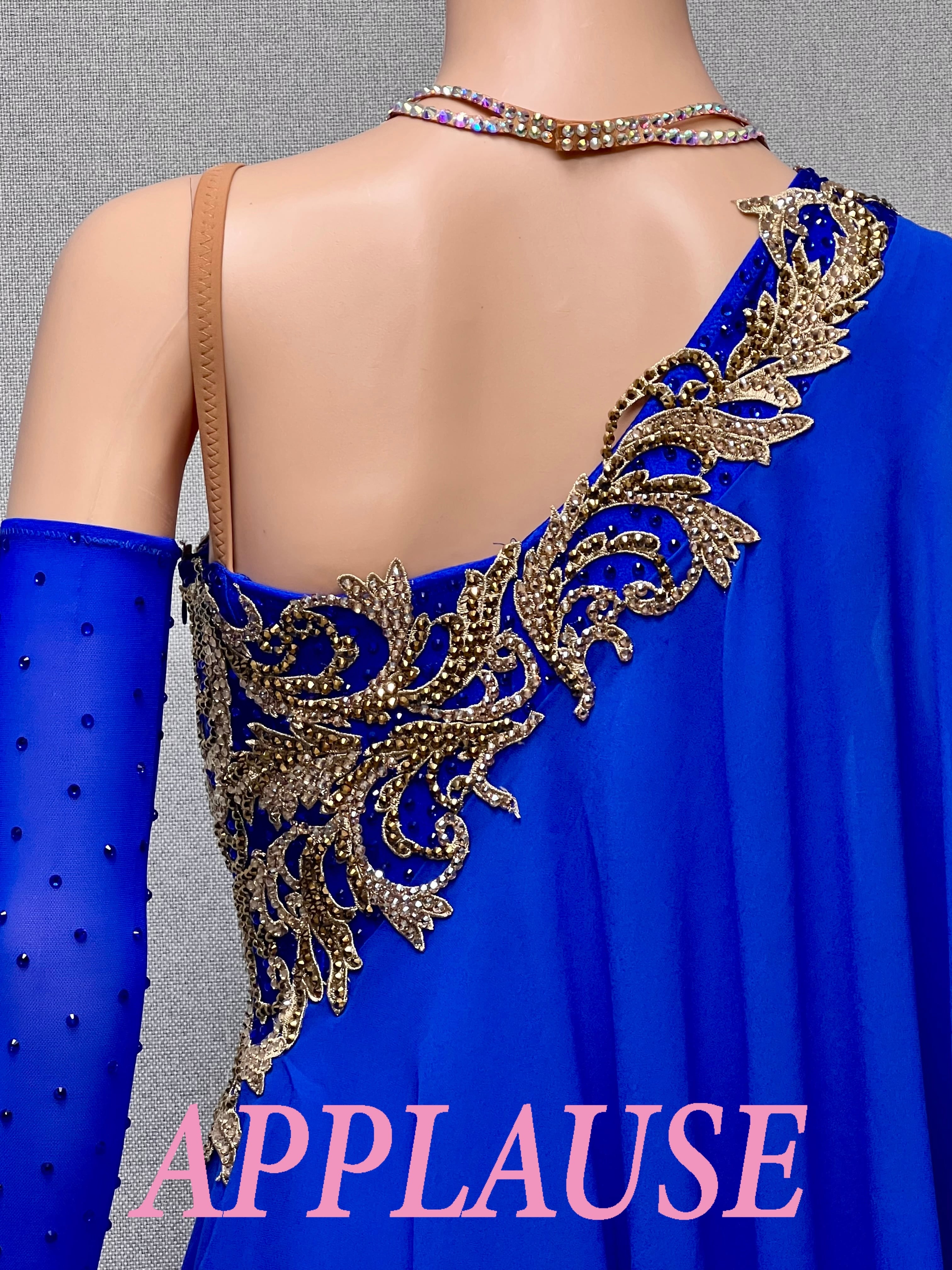 【新着】社交ダンスドレス　ラテンドレス　LA-25-3　 ロイヤルブルー（ワンショルダー）　M　デモ・競技用ドレス　発表会衣装　パーティドレス　ワンピース　舞台衣装