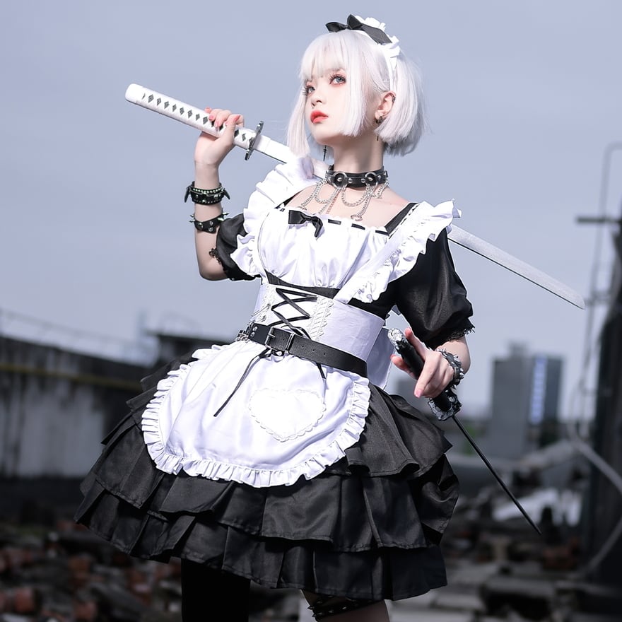 With U ゴスロリ系 ゴシック ロリィタ メイド服 COS コスプレ ミリロリ