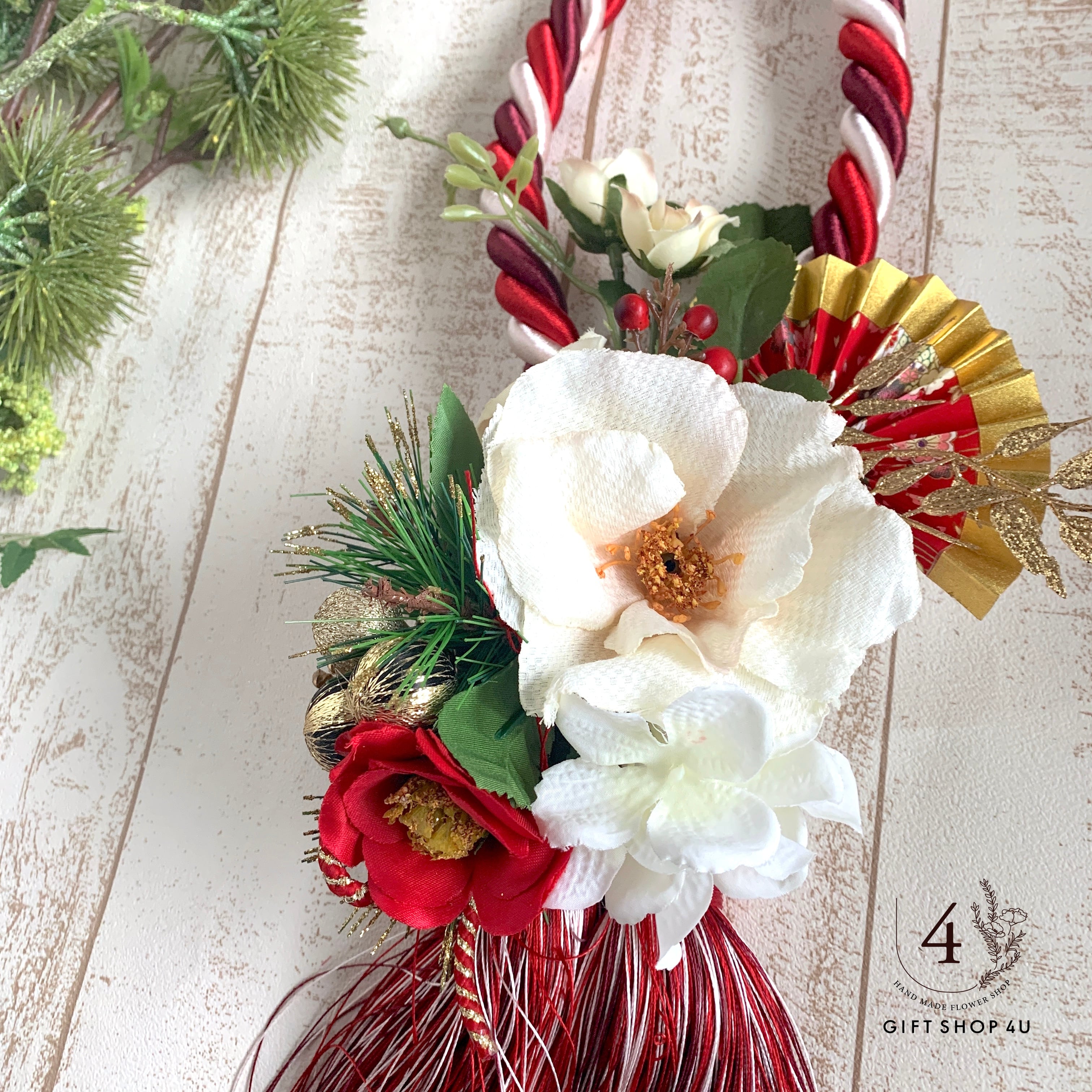 40cm☘️しめ縄タッセルリース(紅白)☘️フラワーアレンジメント  