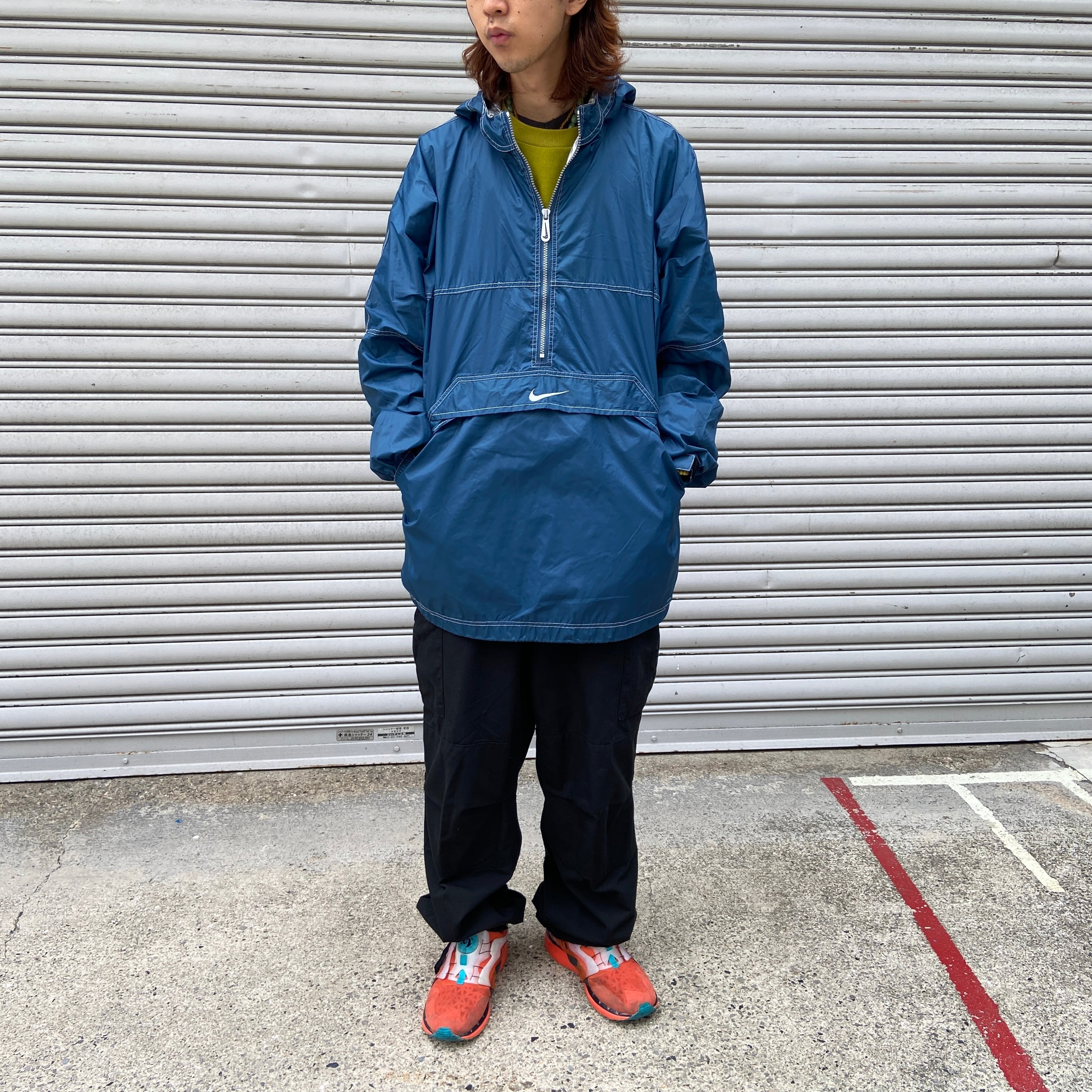 送料無料』90s NIKE ナイキ ナイロンアノラックパーカー ネイビー L ス