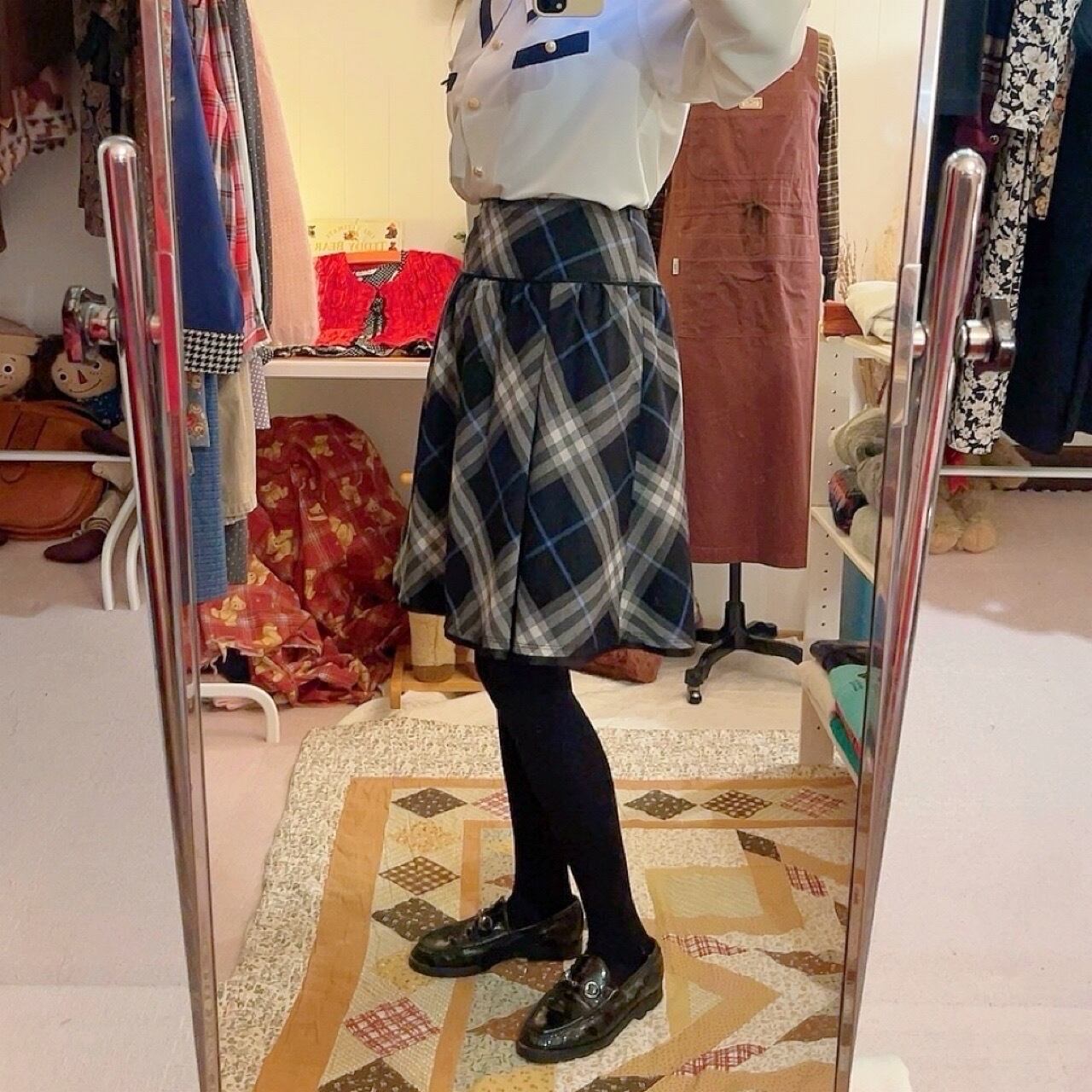 Burberry / blue check flare skirt