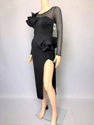 【再値下げ】　社交ダンス ドレス　ラテン　ブラック　S～M　LA-90　デモ・競技用ドレス　発表会　衣装　パーティドレス　ワンピース