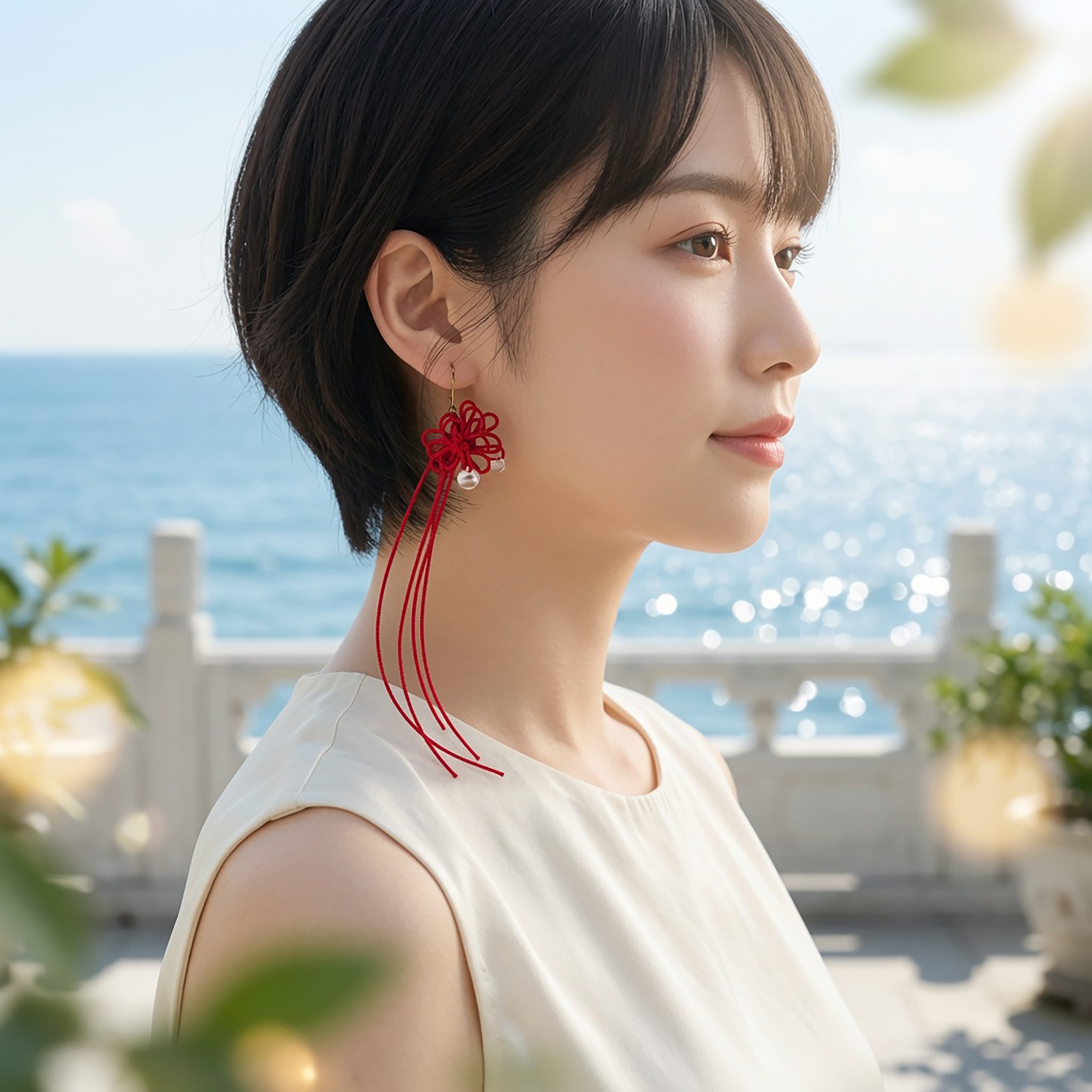 【新作】飾り結び+アクリルビーズピアス「リリウタカタ」 | 浴衣・着物・普段使いにも。