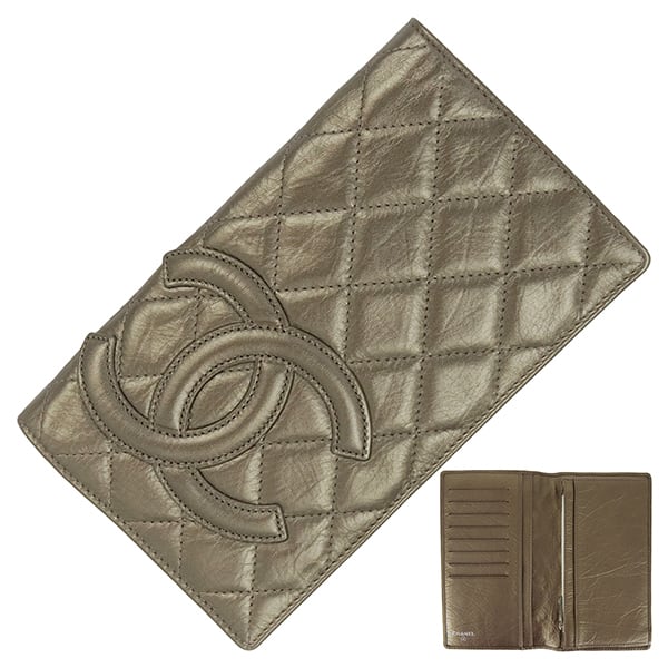 Used CHANEL シャネル 二つ折り長財布 マトラッセ カンボン コットンクラブ ヴィンテージカーフ ブロンズ 長財布 超美品