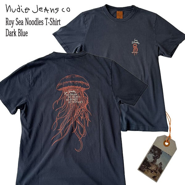 Roy Sea Noodles T-Shirt Dark Blue ダークブルー 半袖Tシャツ オーガニックコットン ヌーディージーンズ Nudie Jeans co スウェーデン 正規販売店