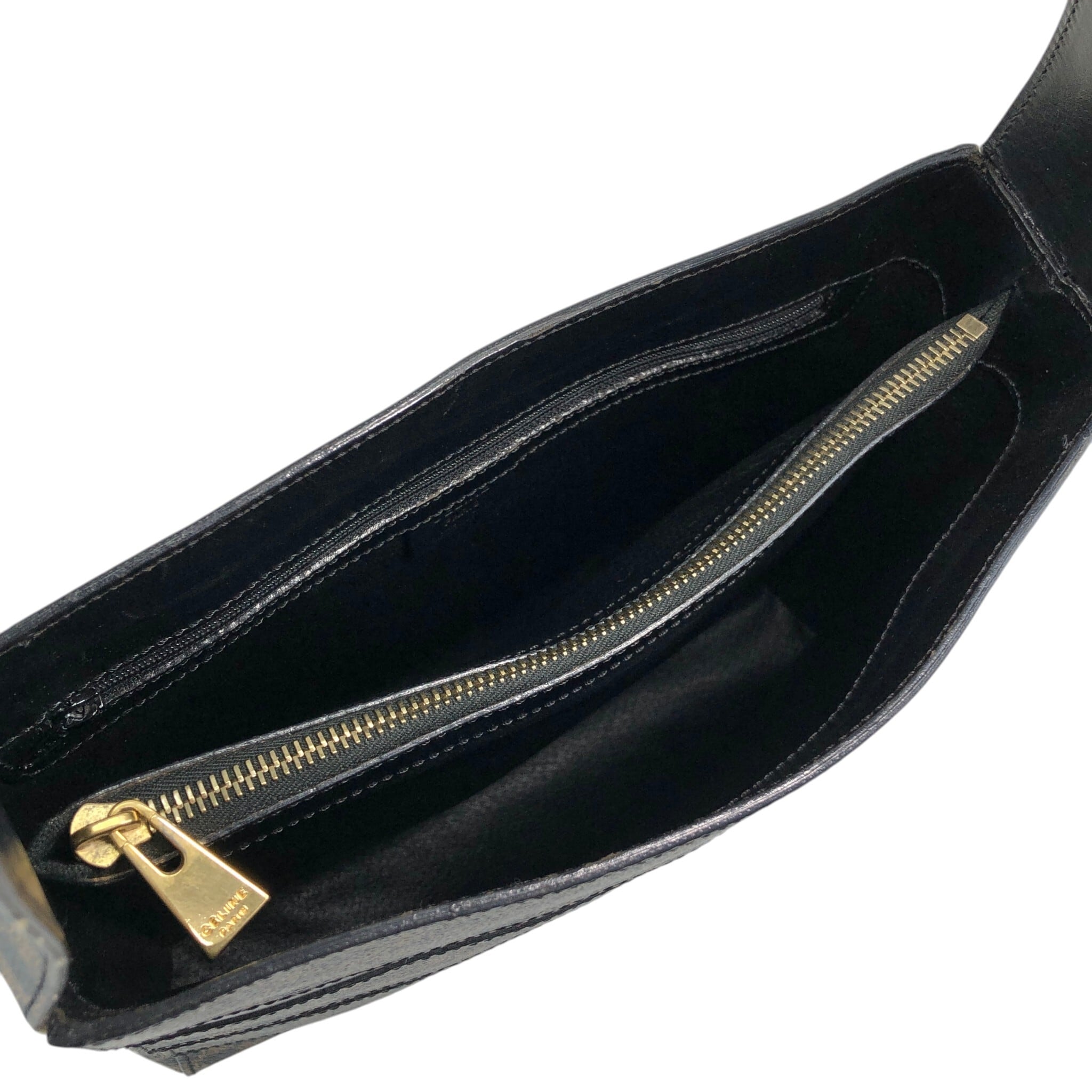 CELINE セリーヌ マカダム ショルダーバッグ ブラック ロゴ ボーダー