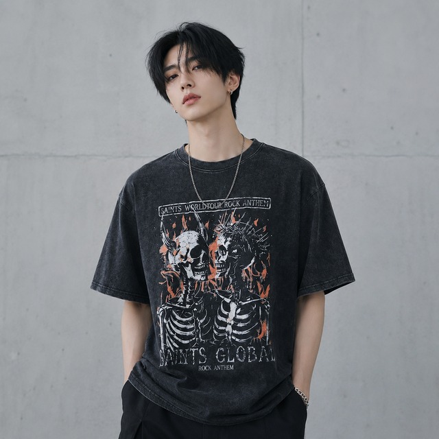 Street Skull Print Wash T-shirt 0003