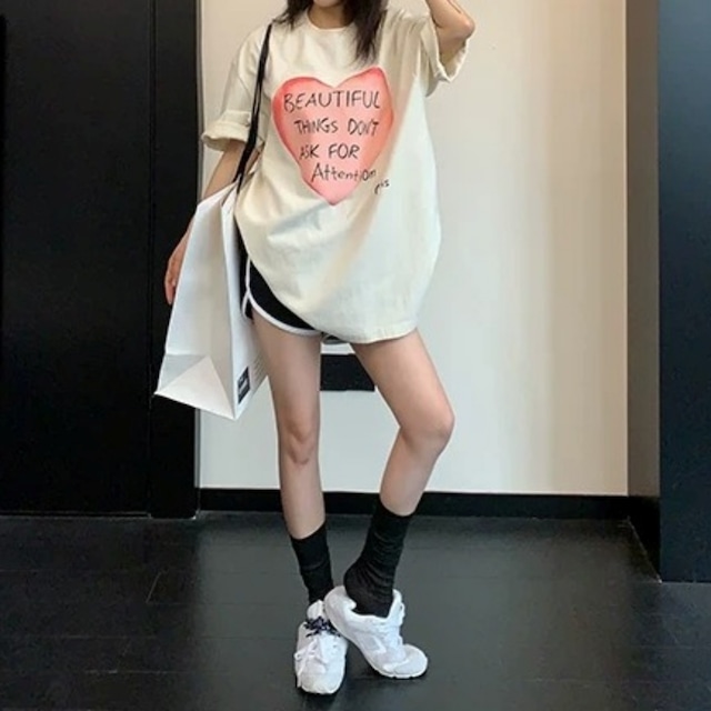 ビッグハートレタープリントルーズラインTシャツ 2col R02445