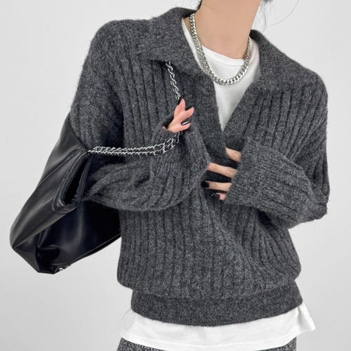 rib knit vneck pullover / l0141