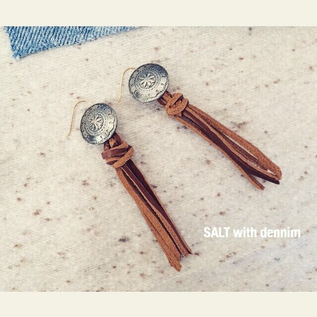 コンチョ×レザー(ブラウン) ピアス