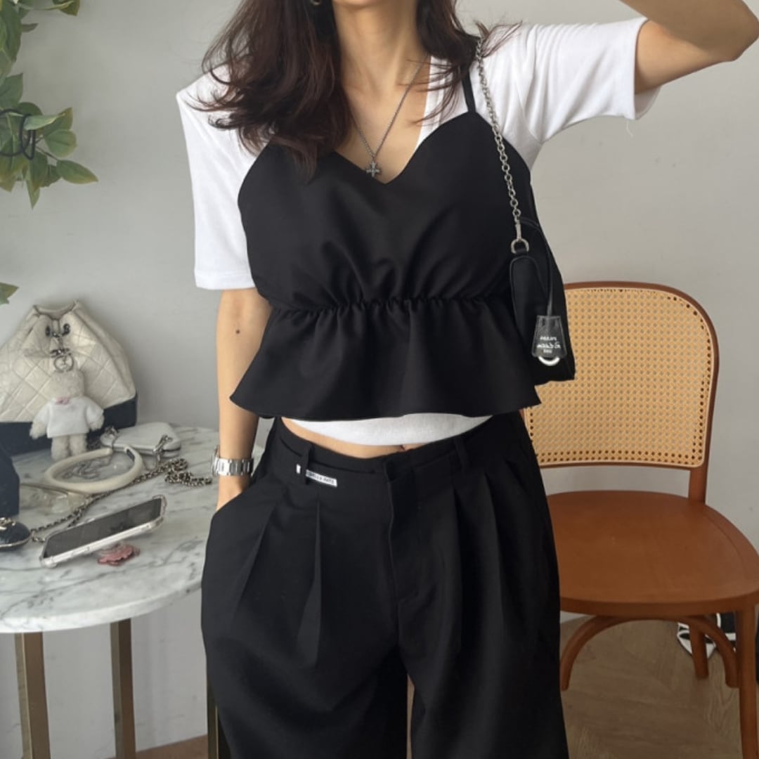 ペプラム キャミ & ワイドパンツ セットアップ 3412584