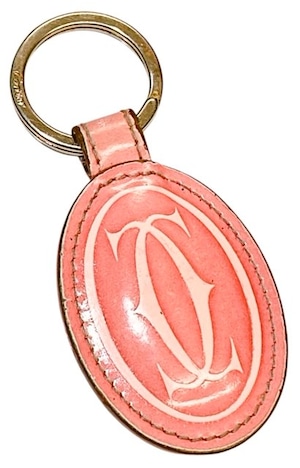 カルティエ Cartier キーリング キーホルダー ピンク レザー 2C ２C 【中古】0808h1801