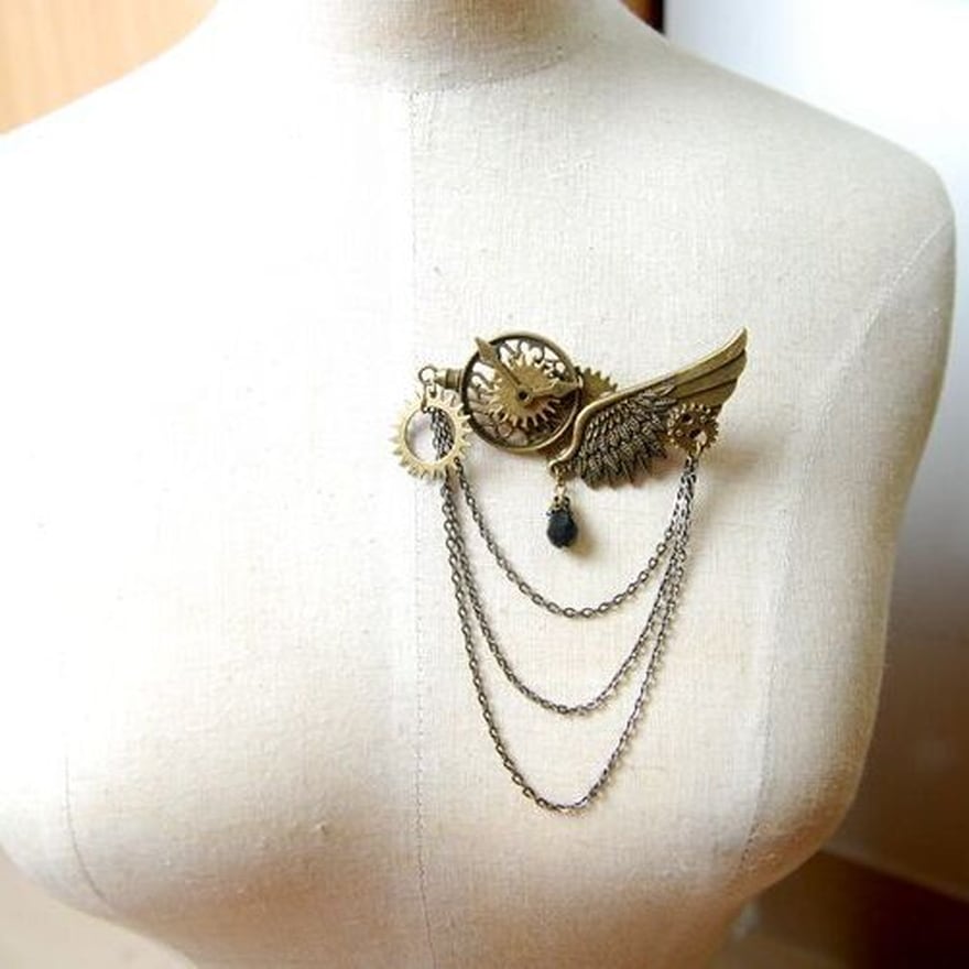 ブローチ スチームパンク メタルギア 歯車 チェーン レトロ サブカル