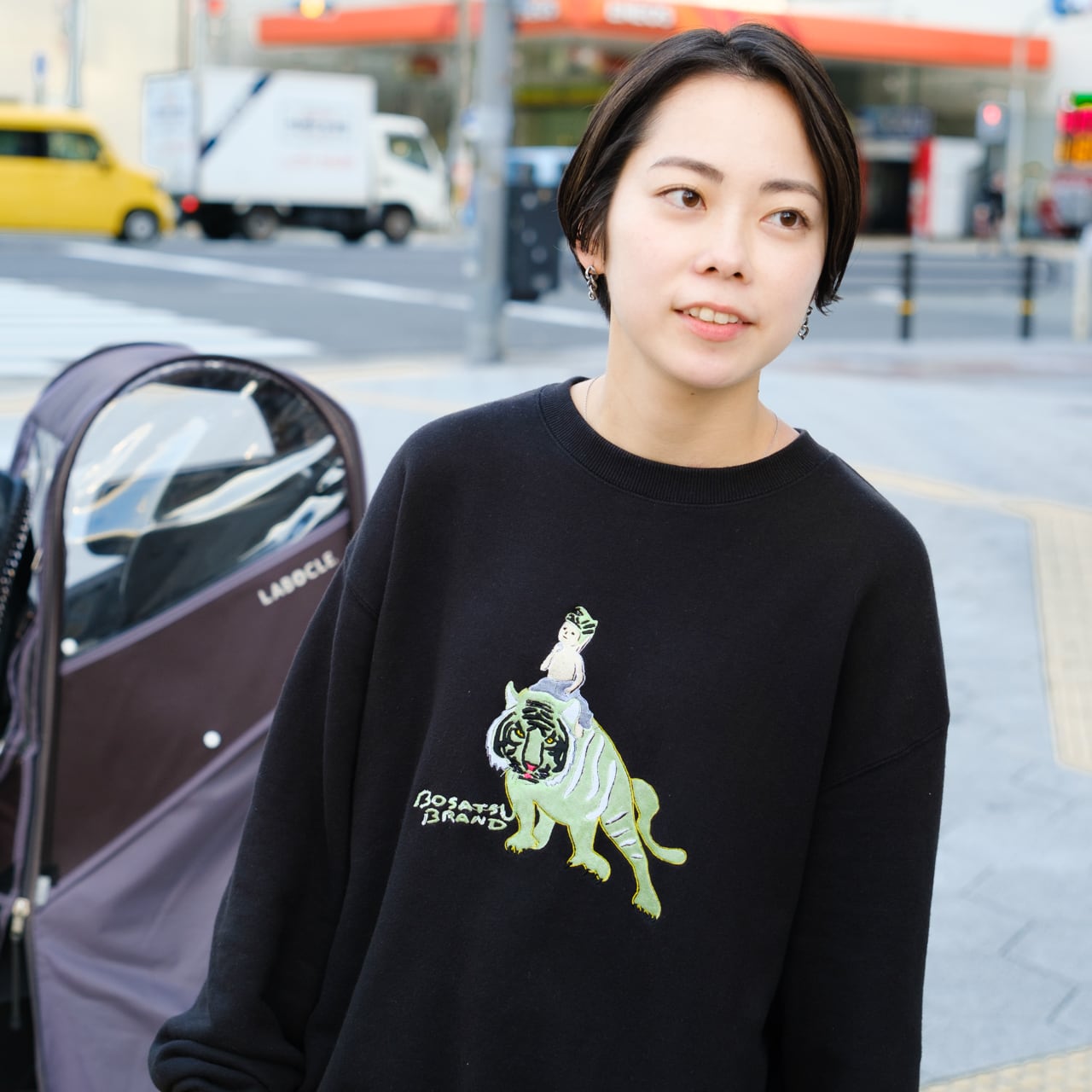 虎乗り弥勒菩薩 仏像 トレーナー (刺繍) ブラックxミント 10.0oz