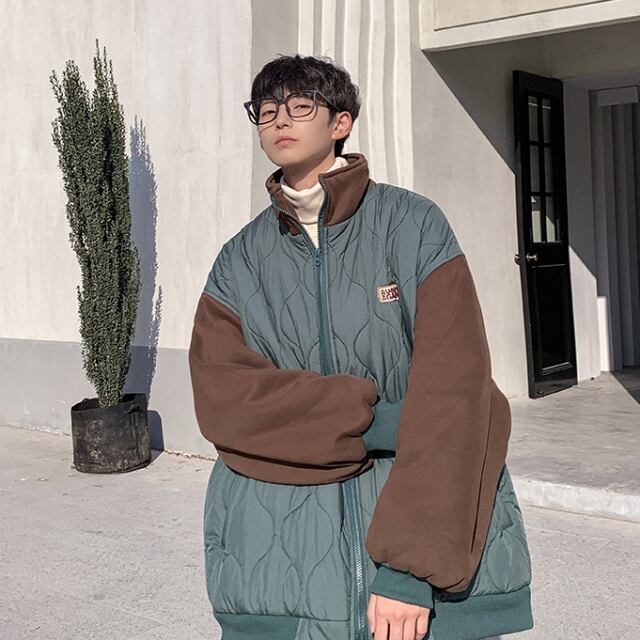 【予約販売】ブルゾン スタジャン アウター オフホワイト/ベージュ/グリーン キルティング ストリート 冬 ジャケット ショート丈 メンズ カジュアル 男前 こなれ感 お洒落 韓国 トレンド 秋 冬 M/L/XL/2XL