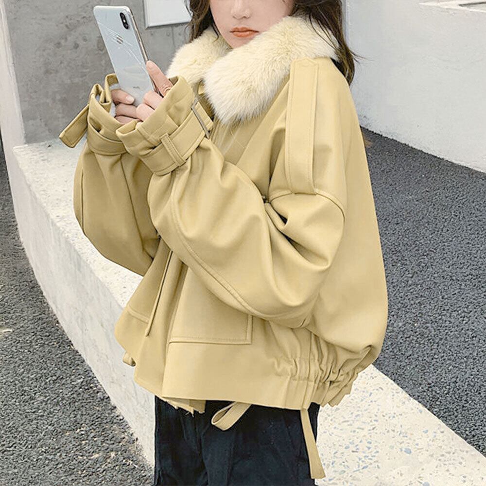 ライダース ジャケット レディース PUレザー 秋冬 ファー付き 韓国 おしゃれ かっこいい 大人 裏起毛 ブルゾン ストリート系 アメカジ 大人可愛い 大人女子