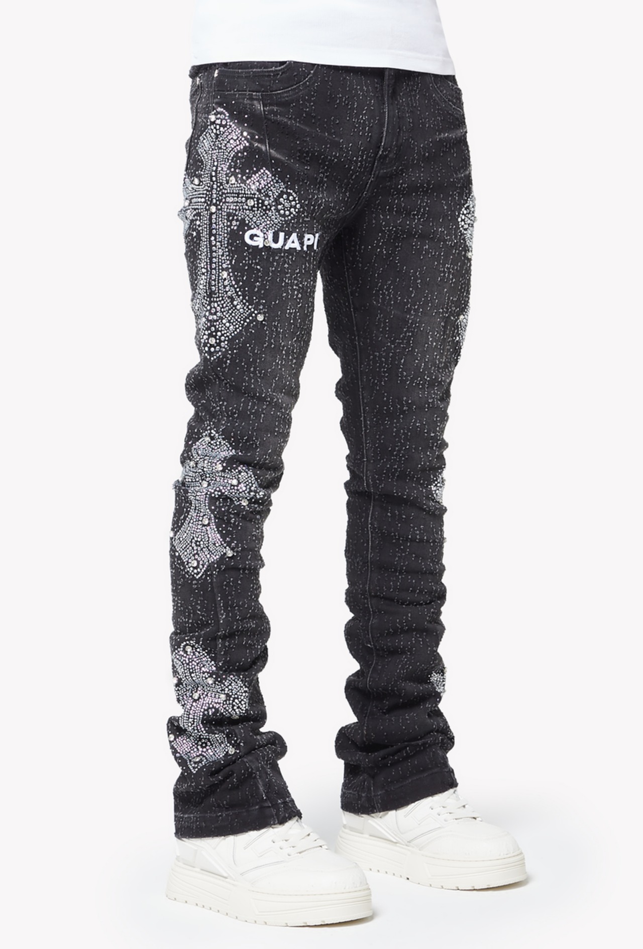 GUAPI / obsidian black distressed cross denim