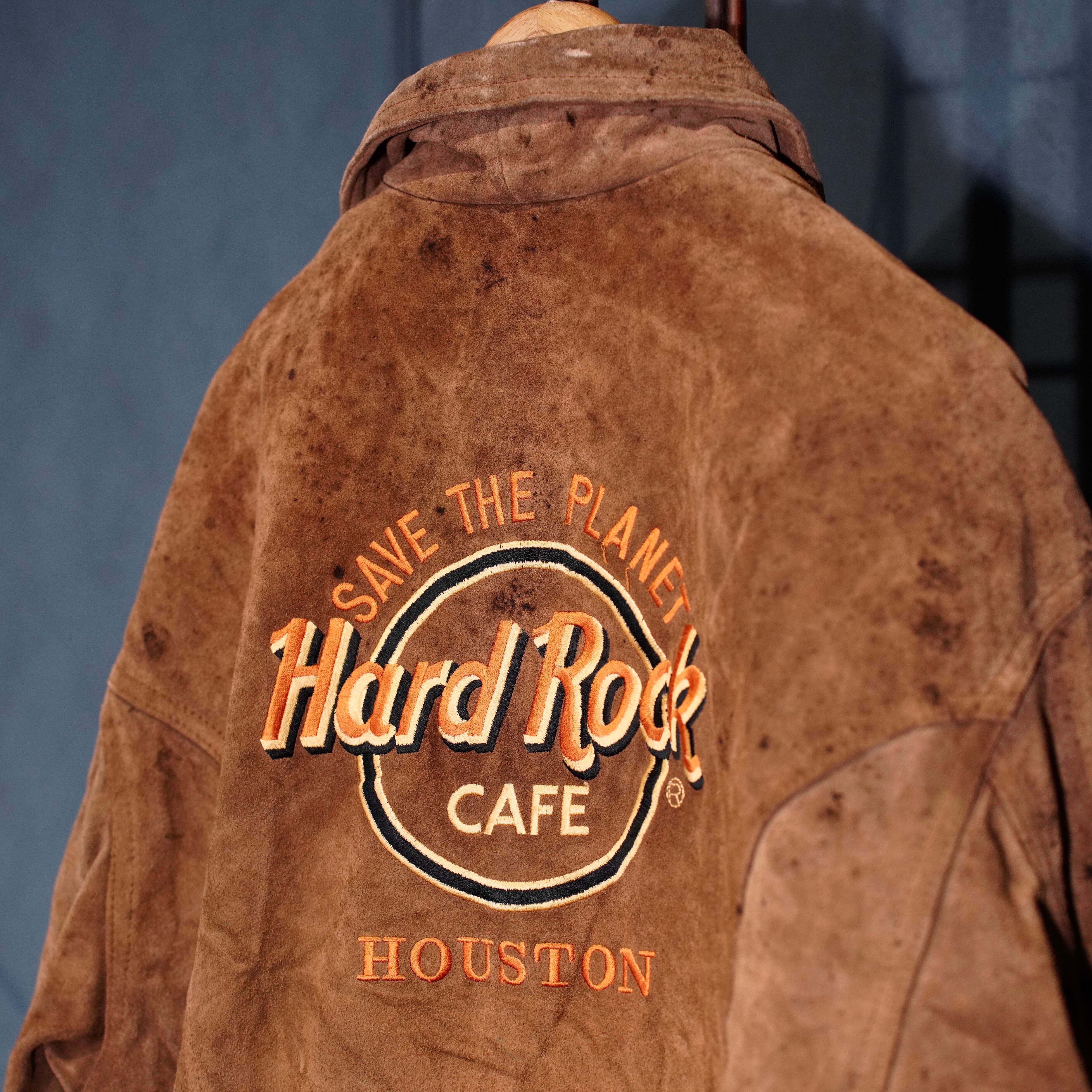 90's USA VINTAGE HARD ROCK CAFE EMNROIDERY DESIGN LEATHER TRACKER