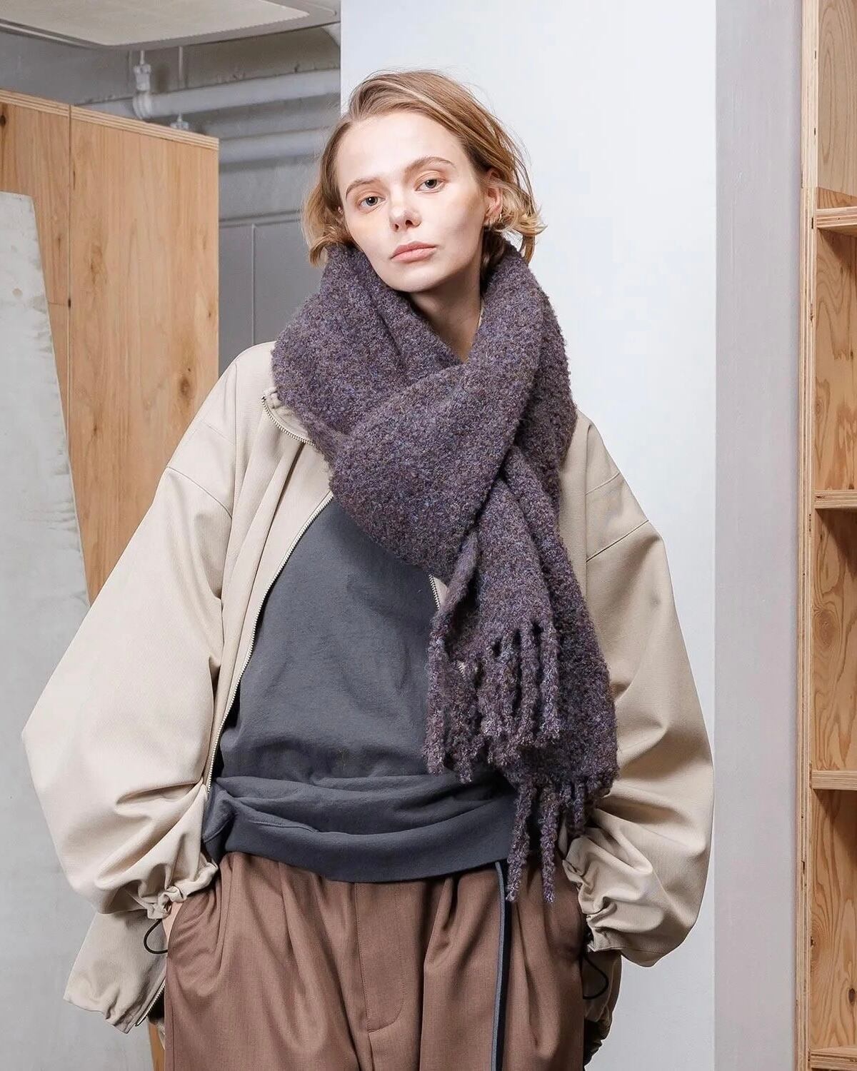 小物 [VOAAOV]FULLERS TEASEL BRUSHED KNITSCARF VOAAOV FULLERS TEASEL BRUSHED KNIT Muffler BROWN | nua