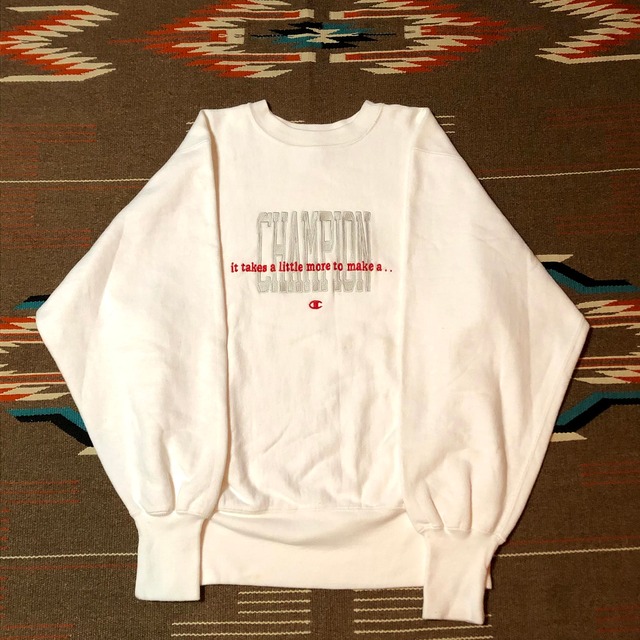 90 S チャンピオン リバースウィーブ スウェット ビッグ刺繍ロゴ ビンテージ Champion Reverse Weave Sweat Usa製刺繍タグ 美品 希少カラー白 M ヴィンテージ古着 アンティーク商品取扱い Black Smith ブラックスミス スペシャルビンテージ Vintage