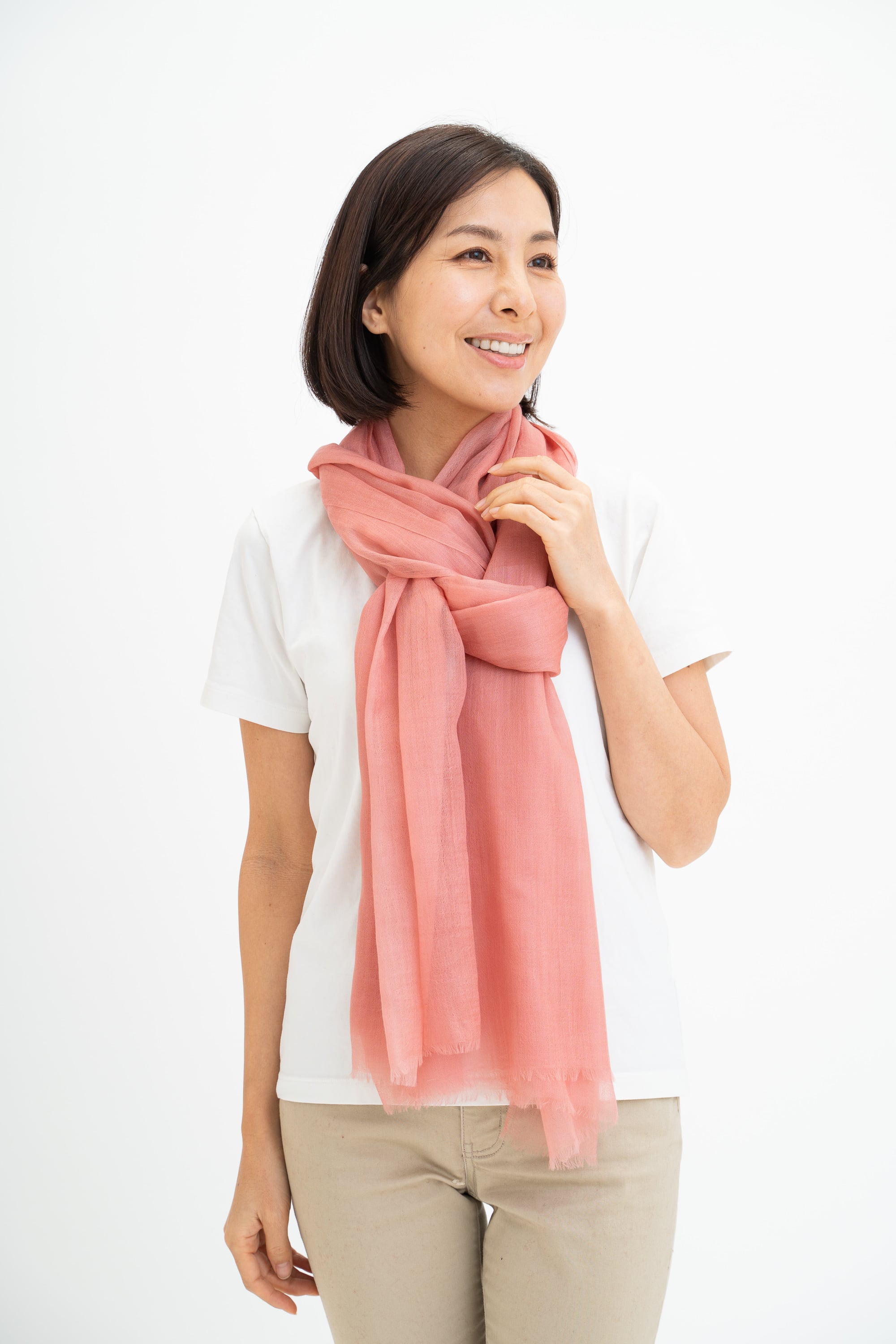 3月販売開始予定 Tango - タンゴ/サーモンピンク カシミヤストール100%