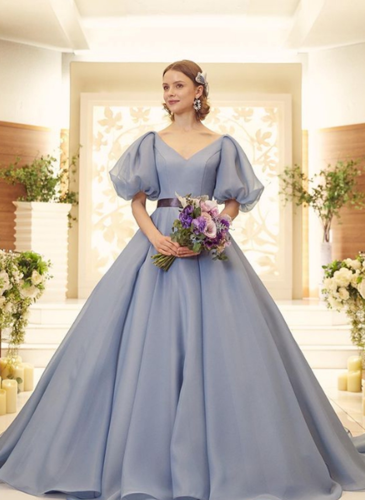 爽やかで優しいブルー カラードレス 上質オーガンジー プリンセス  