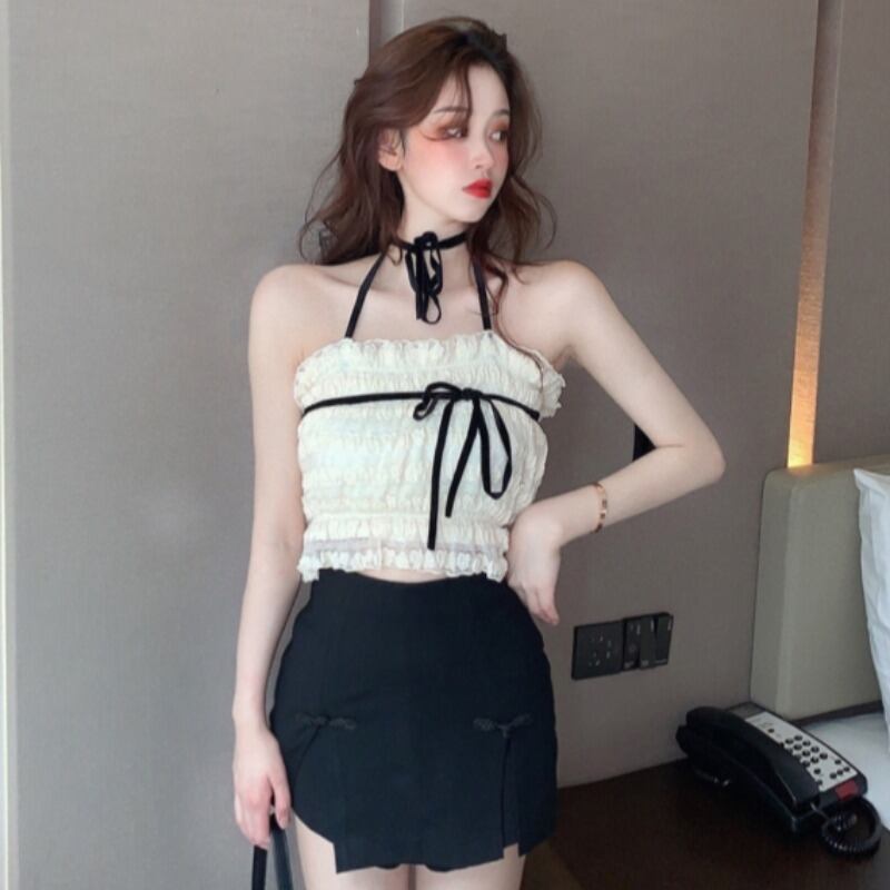 スプリングスタイルレースバックトップス ハイウェストウェストスリットスカート レディース 春物 YY-ファッション25458420441