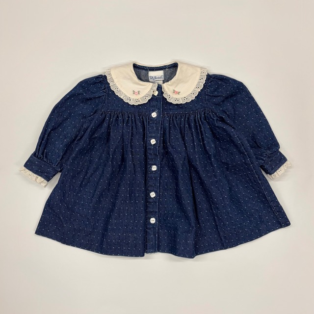 【1-3T】USA製 Polly Flinders denim dress ポリーフリンダース デニム 丸襟 ドレス ワンピース