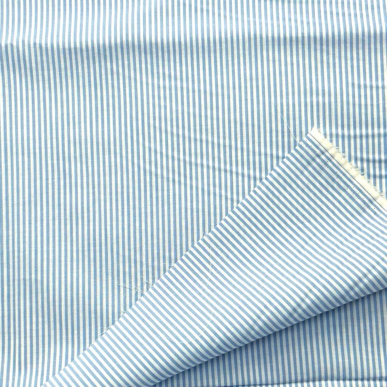 ★AM247◆2.1ｍ◆ラスト1点！綿100%先染めブロード生地◆ストライプ◆ホワイト×ライトブルー