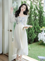 【0090】2way Off Shoulder Chiffon Long Sleeve Dress