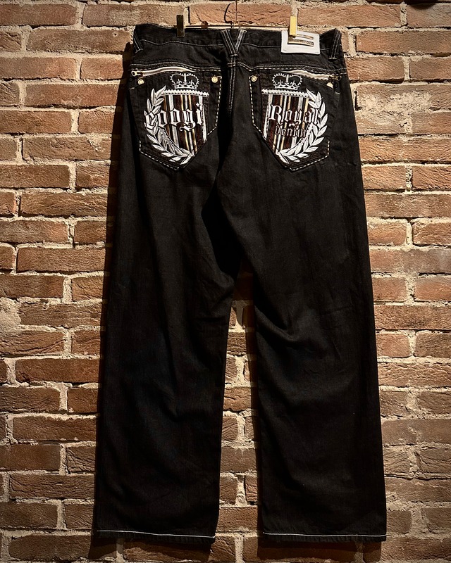 【Caka act3】“COOGI” Special Embroidery Vintage Black Baggy Jeans