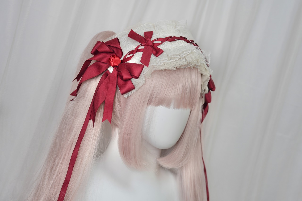 ♡【はじめてセット】 ボルドーローズ ヘッドドレス＆お袖留め3点セット ♡