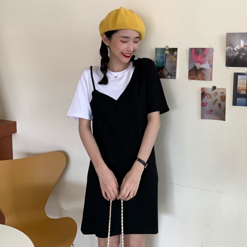 サマーツーピース 薄手半袖スリーブドレス スカート ショート ハーフスリーブ 夏物 ステッチ 1号婦人89822668195