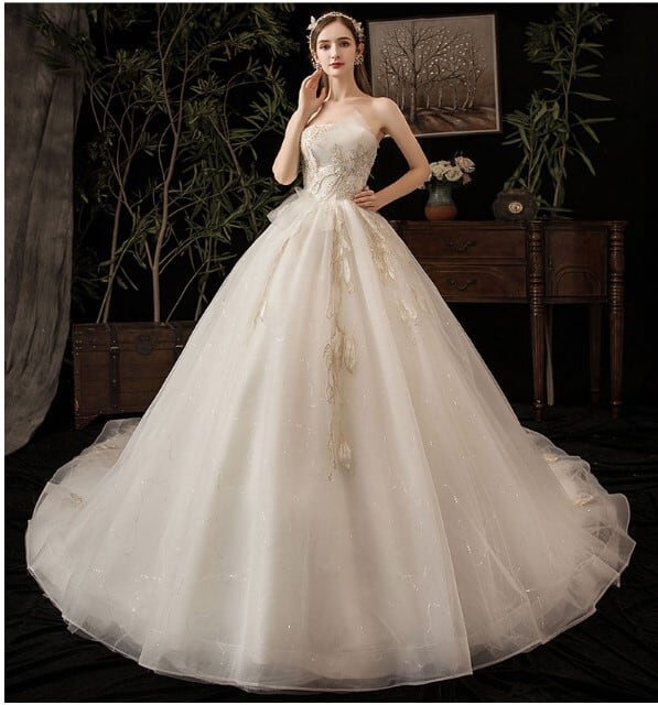 豪華！ オリジナルドレス ウエディングドレス シャンパン色 花モチーフ