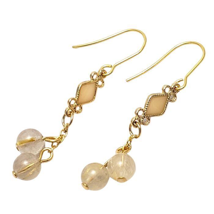 金運 ルチルクォーツ パワーストーン ピアス 天然石 ハンドメイド 針水晶 アレルギー対応 レディース アクセサリー ゆらゆら かわいい おしゃれ プレゼント チタン イヤリング 変更可 ギフト 幸運 ラッピング無料 送料無料