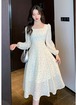 大きいサイズ レディース ワンピース　スクエアネック　清楚　春 秋冬 新品 長袖
