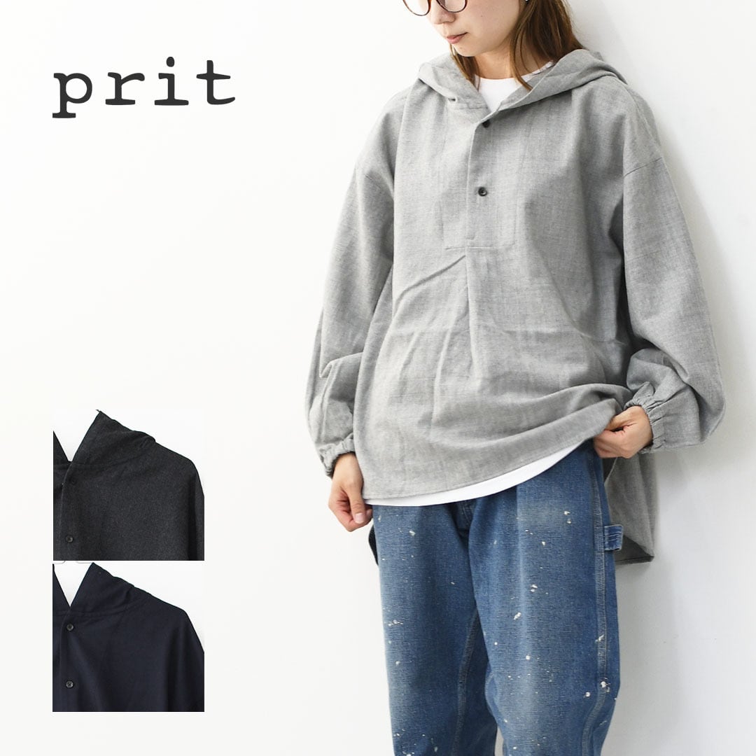 prit [プリット] 2/48ウール綾織フードプルオーバーシャツ [P80620