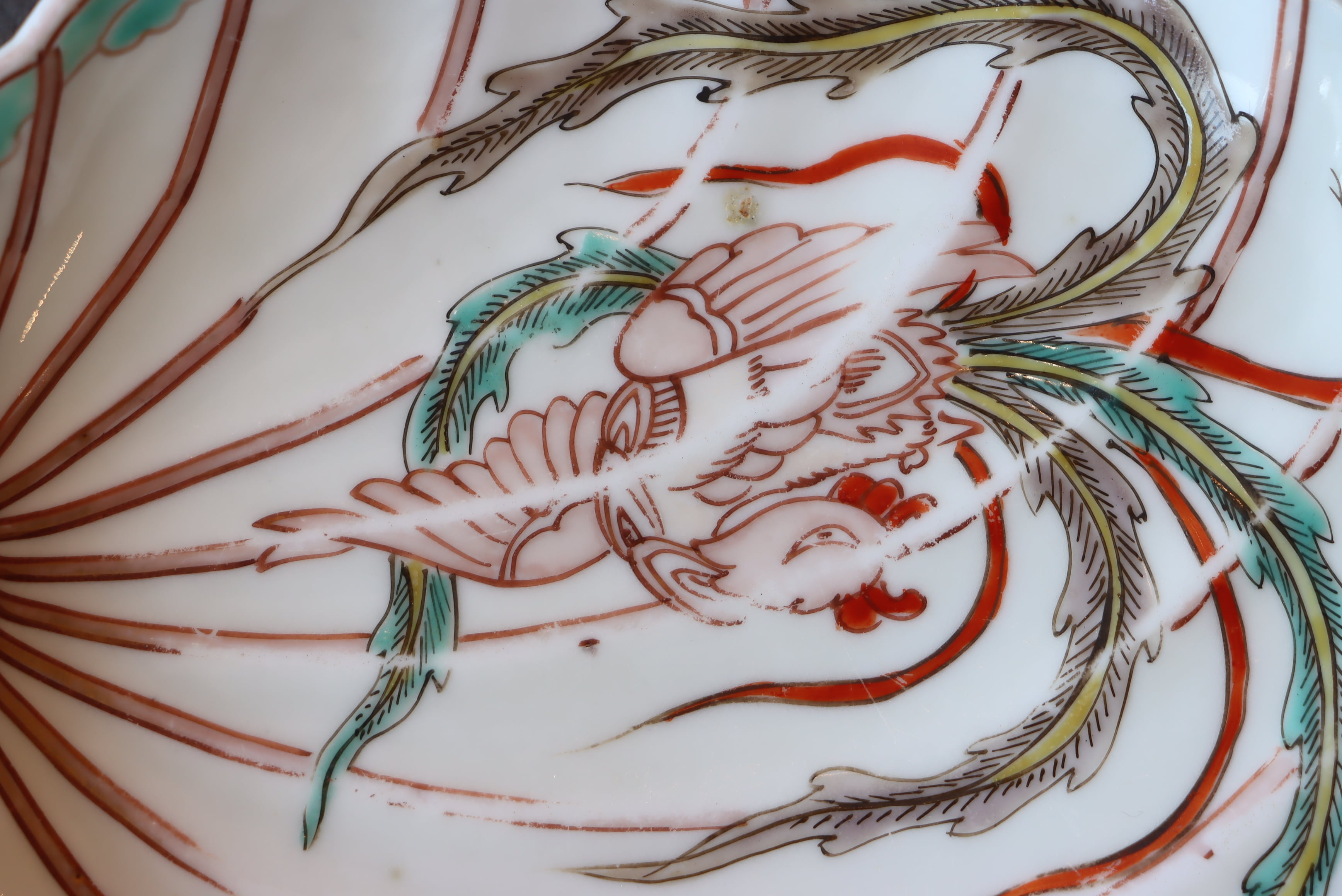 伊万里焼 色絵 鳳凰文 鮑形 変形皿/Imari abalone shaped plate | (有