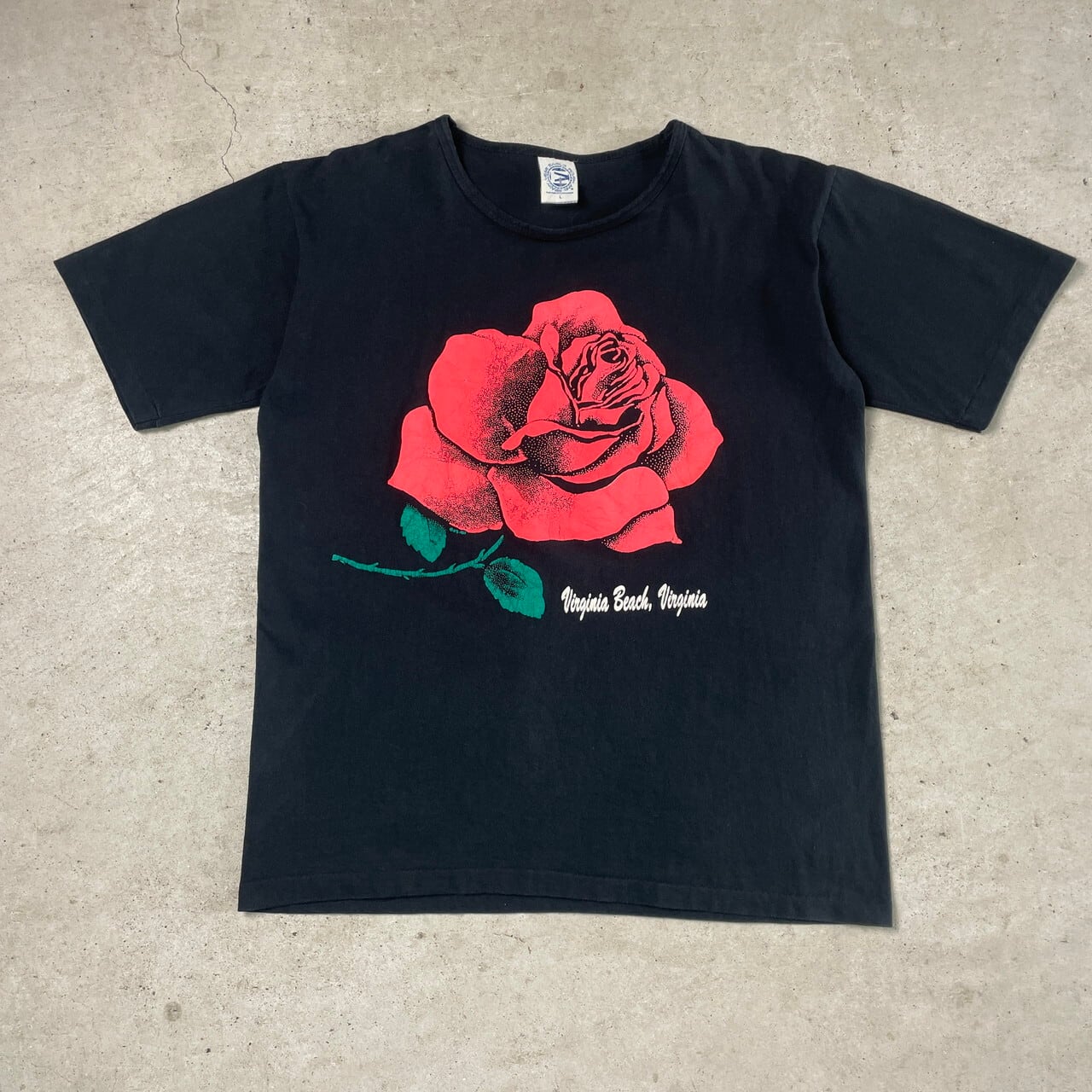 90年代 USA製 薔薇 フラワー アート 発泡プリントTシャツ メンズL 古着