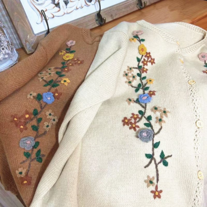 立体お花刺繍セーターカーディガン W0970 | Wild❁Garden