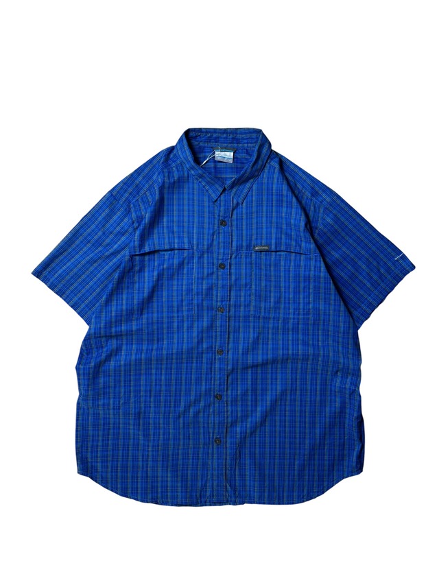 Columbia Omni-Shade Blue Plaid Short Sleeve Fishing Outdoor Utility Shirt