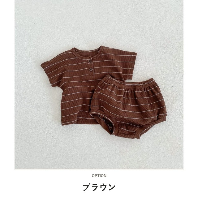 【セット】2ボタンストライプ半袖Tシャツセットアップ - 2