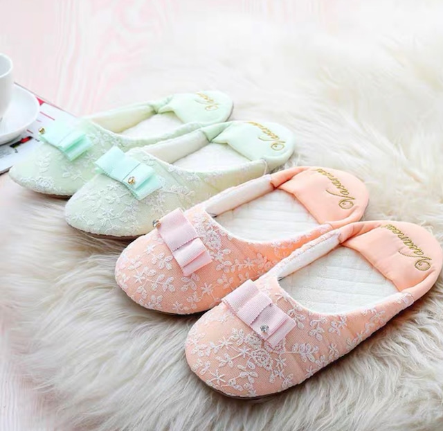 【3color】lace × ribon desigh room slippers　P418